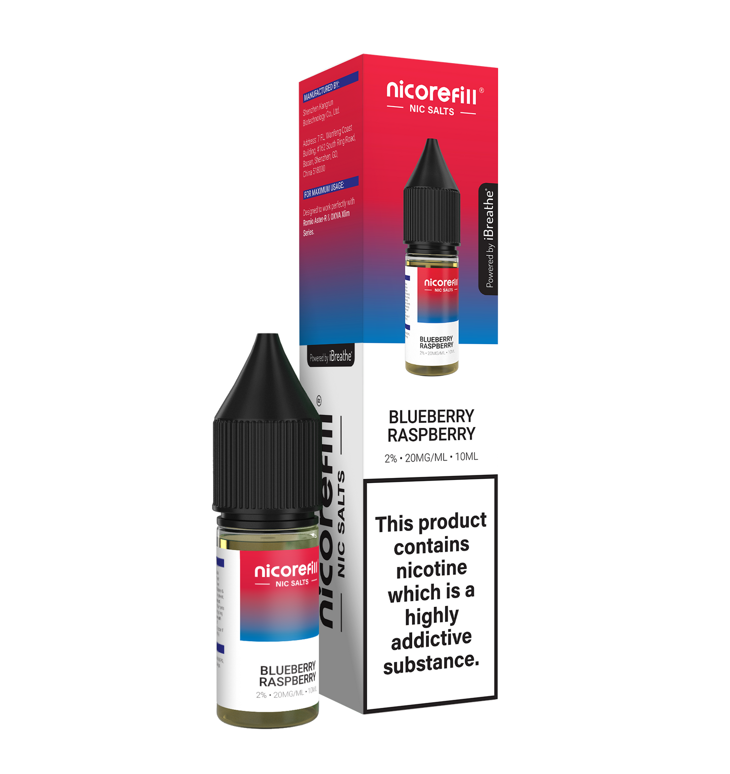 Nicorefill Blueberry Raspberry 10ml Nic Salt (Pack of 10)