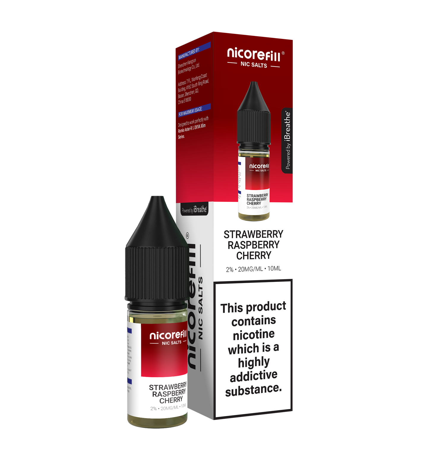 Nicorefill Strawberry Raspberry Cherry 10ml Nic Salt (Pack of 10)