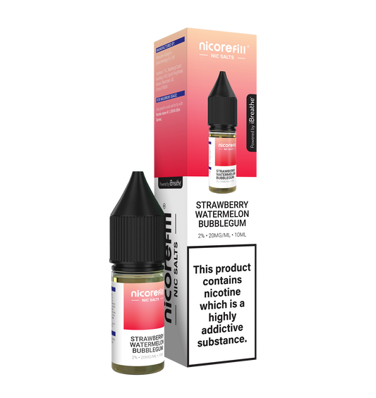 Nicorefill Strawberry Watermelon Bubblegum 10ml Nic Salt (Pack of 10)