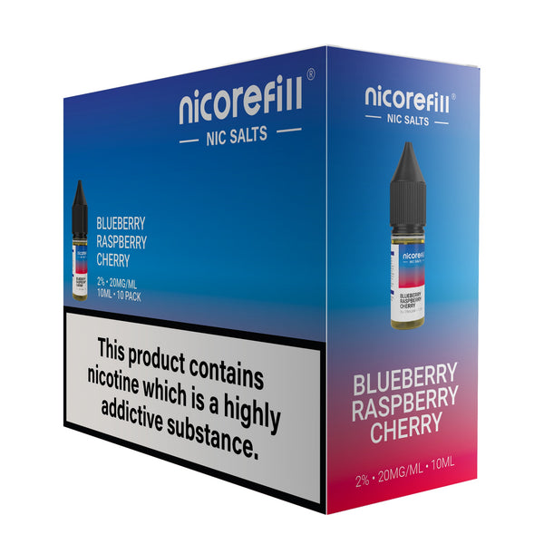 Nicorefill Blueberry Raspberry Cherry 10ml Nic Salt (Pack of 10)