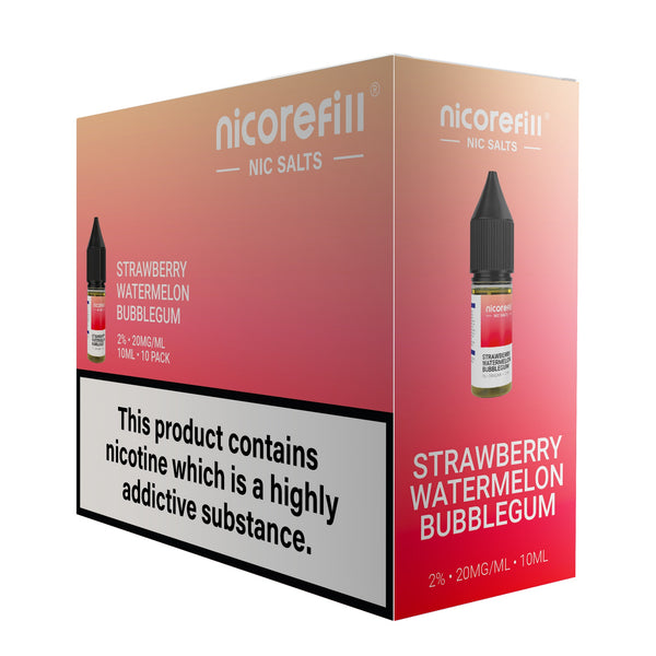 Nicorefill Strawberry Watermelon Bubblegum 10ml Nic Salt (Pack of 10)